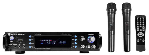 Rockville Rpa70wbt 1000w 2-ch Bluetooth Karaoke Amplifier/mixer+wireless Mics