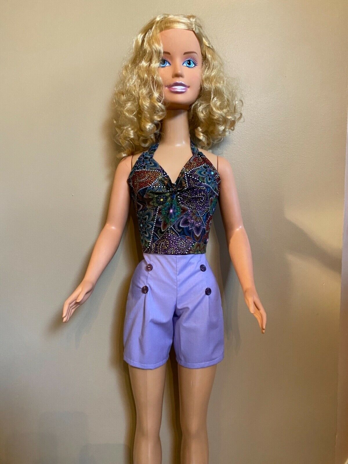 My Size Barbie Clothes -36 Inch- Geometric Rainbow Print Top & Lavender Shorts