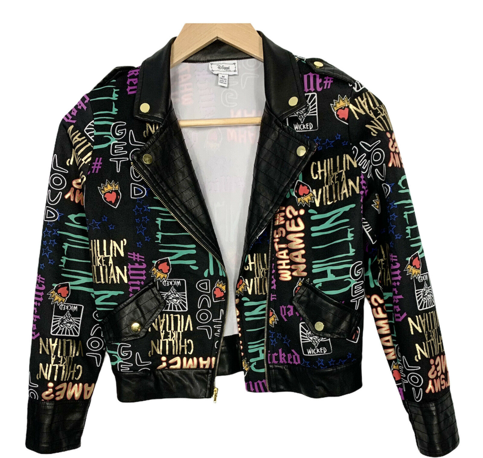 Disney D-signed Girls Moto Multicolor Villain Zip Faux Leather Jacket M (10/12)