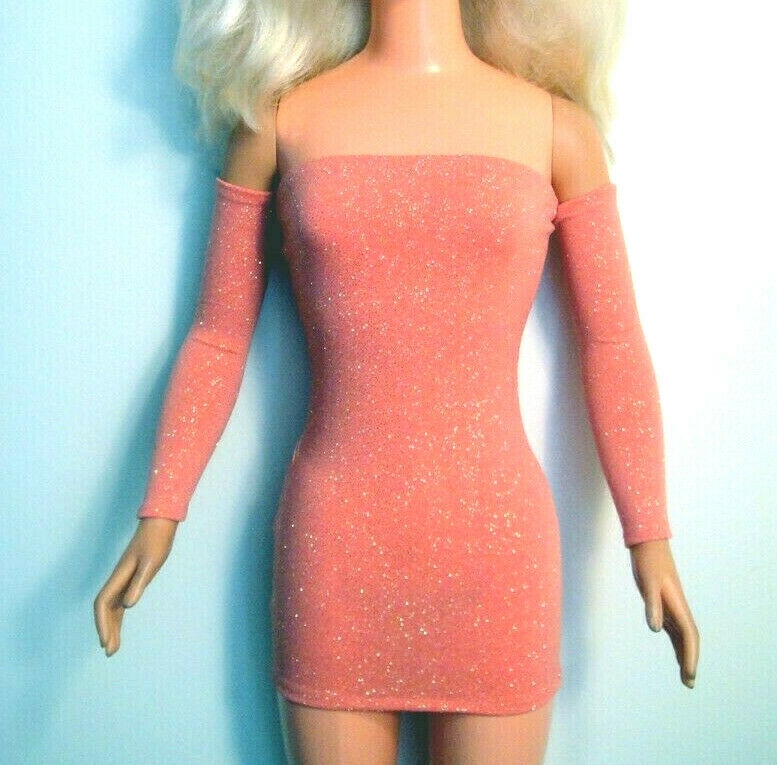 Sparkling Salmon-pink Mini Dress For My Size Barbie Doll 36". Bodycon, New