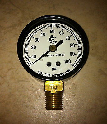 100 Psi Water Pressure Gauge 2" Dial Brass 1/4" Male Npt Well Pump Or Air Guage