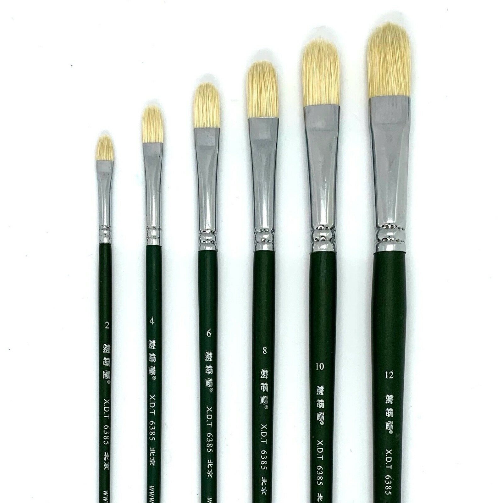 Xdt#6385 Filbert Artist Paint Brush Set 6 Pc Hog Bristle For Oil Acrylic Paint