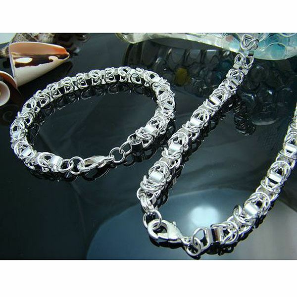 Fashion 925 Silver Women Party Pretty Cute Bracelet Necklace Jewelry Set S29