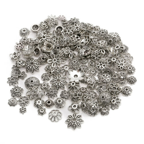 Wholesale 150pcs Lot Mixed Jewelry Making Diy Tibetan Silver Flower Bead Cap-aw