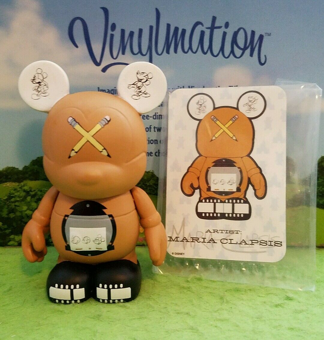 Disney Vinylmation 3" Inch Park Set 3 Pencil Artist Drawing Sketch With Card